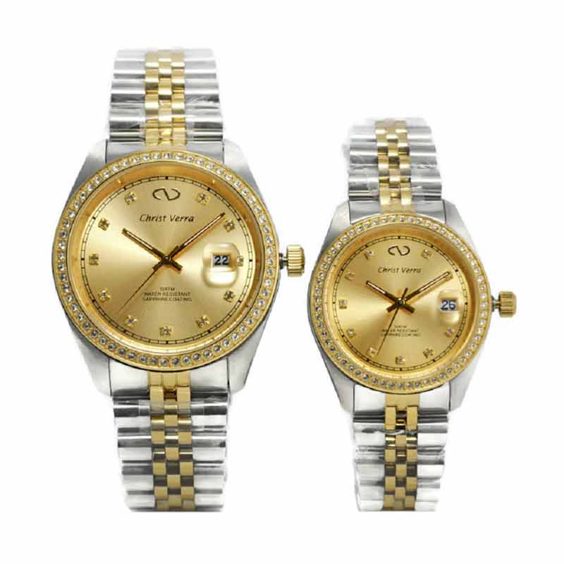 Christ Verra 72022G-13&72022L-13 Jam Tangan Couple - Silver Gold