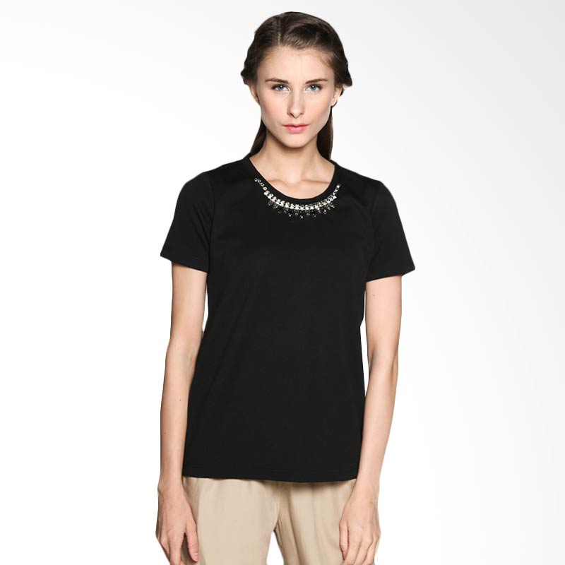 Contempo A1116D02-D32 Ladies Blouse Short Sleeve T-shirt - Black