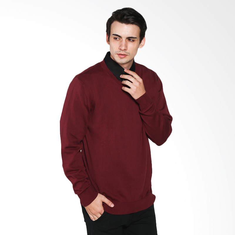 Contempo Men B1115L03-A57 Internal Sweater Long Sleeve Maroon