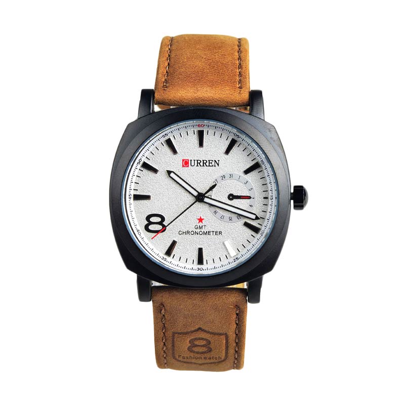 Curren Casual Leather Watch Jam Tangan Pria - Putih