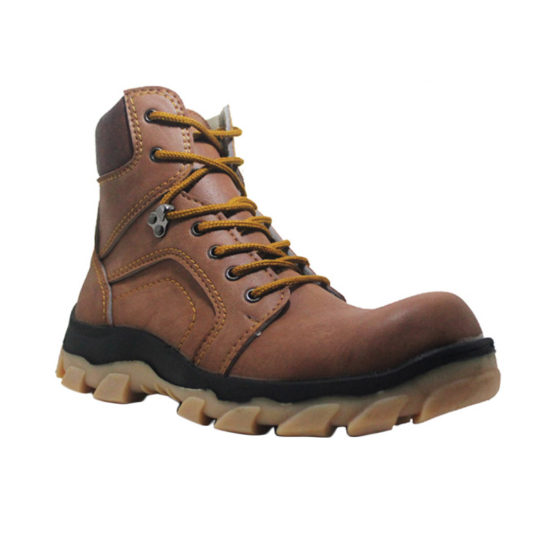 D-Island Shoes Cut Engineer Apple Safety Boots Leather Soft Brown Sepatu Pria