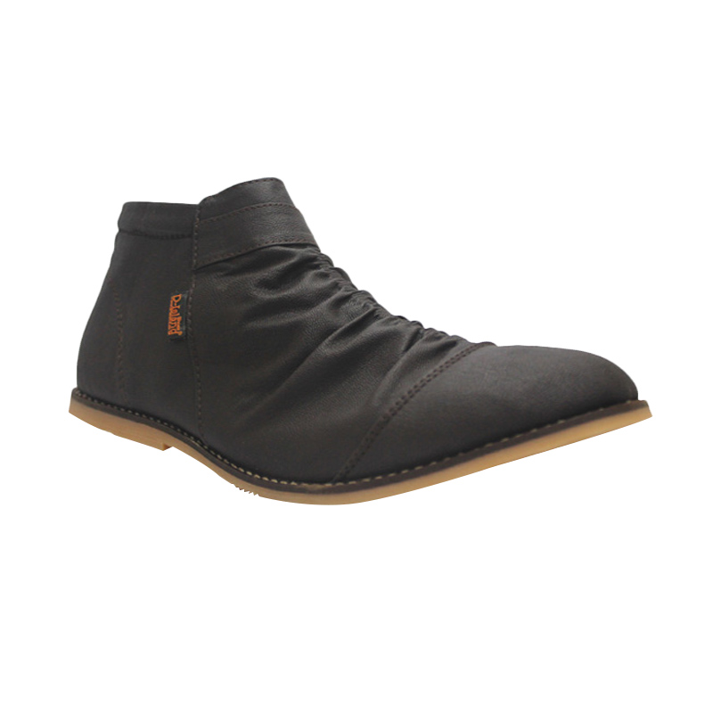 D-Island Shoes Slip On Zipper Wrinkle Leather Sepatu Pria - Dark Brown