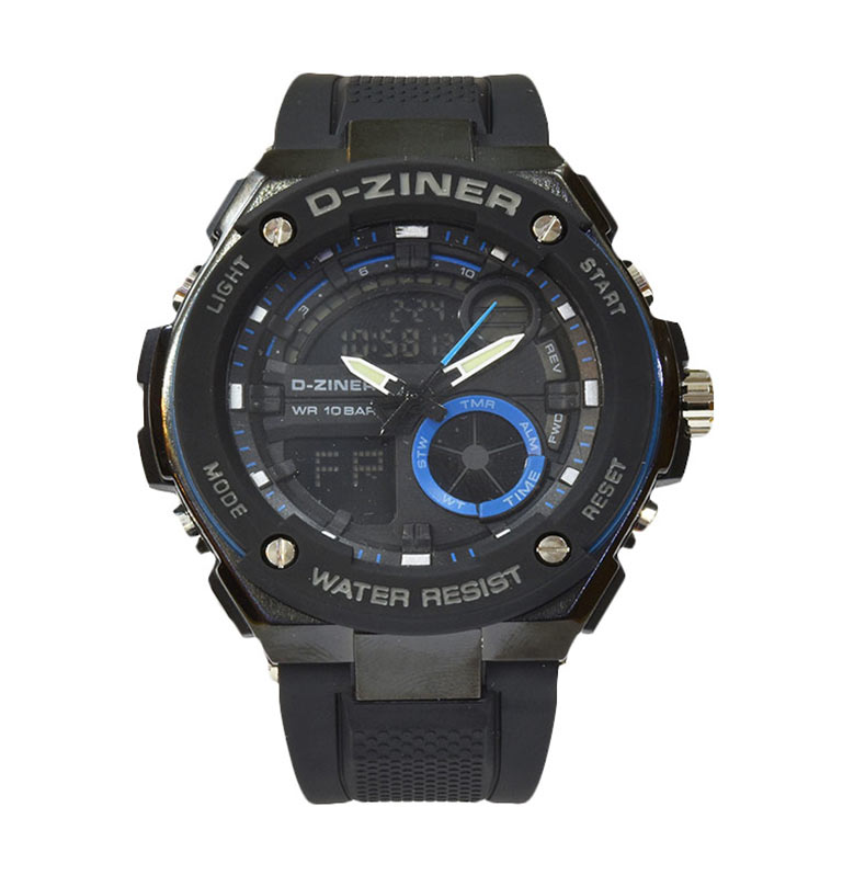 D-Ziner Jam Tangan Pria Original Dual Time - Bonus Baterai - DZ-041 - Black