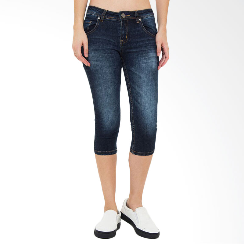 People's Denim Ladies Jeans Quantico 7/8 Slim Fit Celana Pendek Wanita - Biru