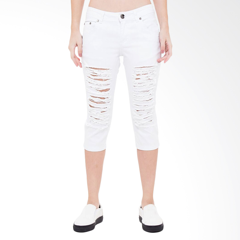 People's Denim Nikeisha Ripped 7/8 Slim Fit Celana Wanita - Putih
