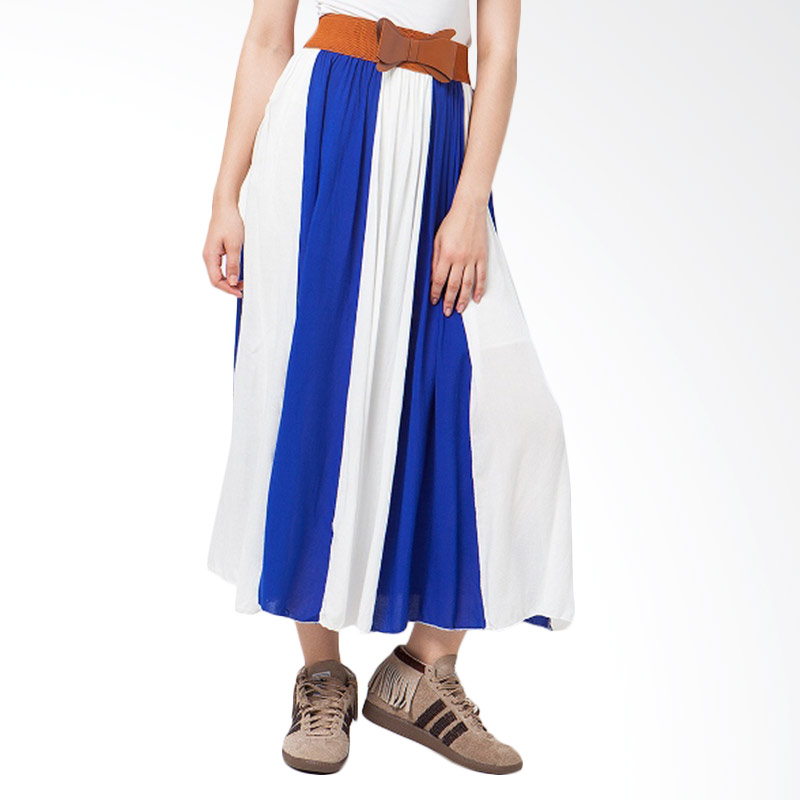 Duapola Vertical Stripped A-line Long Skirt - Blue