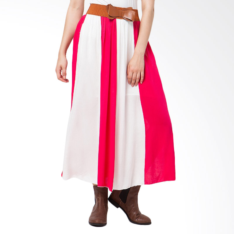 Duapola Vertical Stripped A-line Long Skirt - Fanta