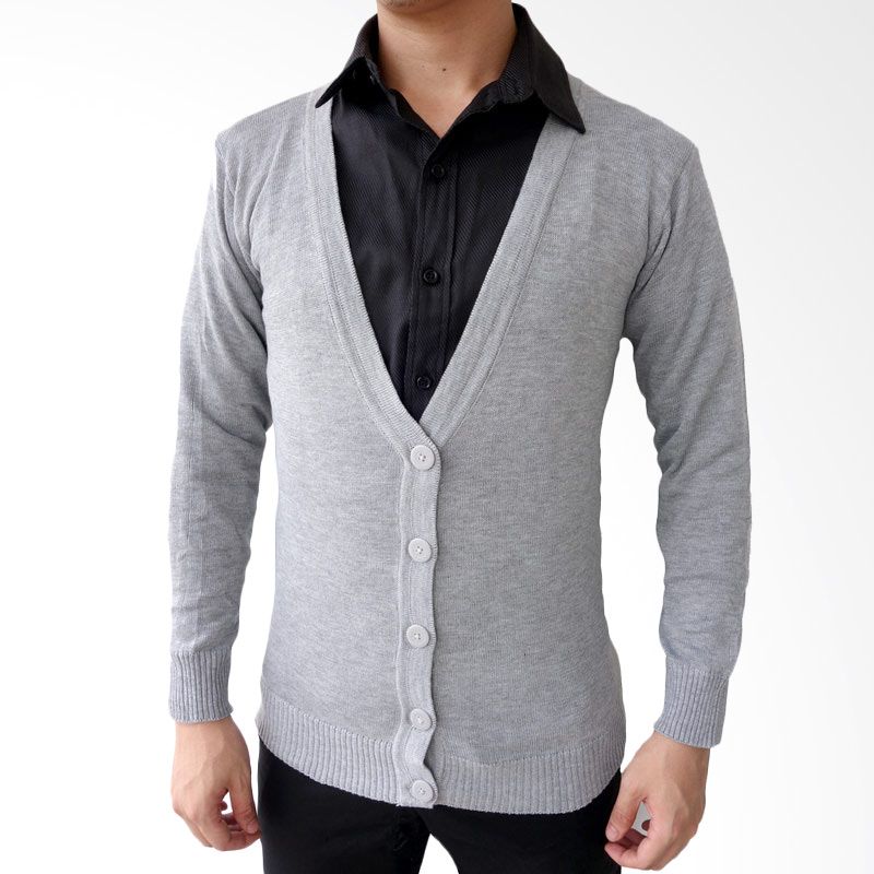 Elfs Shop Simple Abu Muda Cardigan Rajut Pria