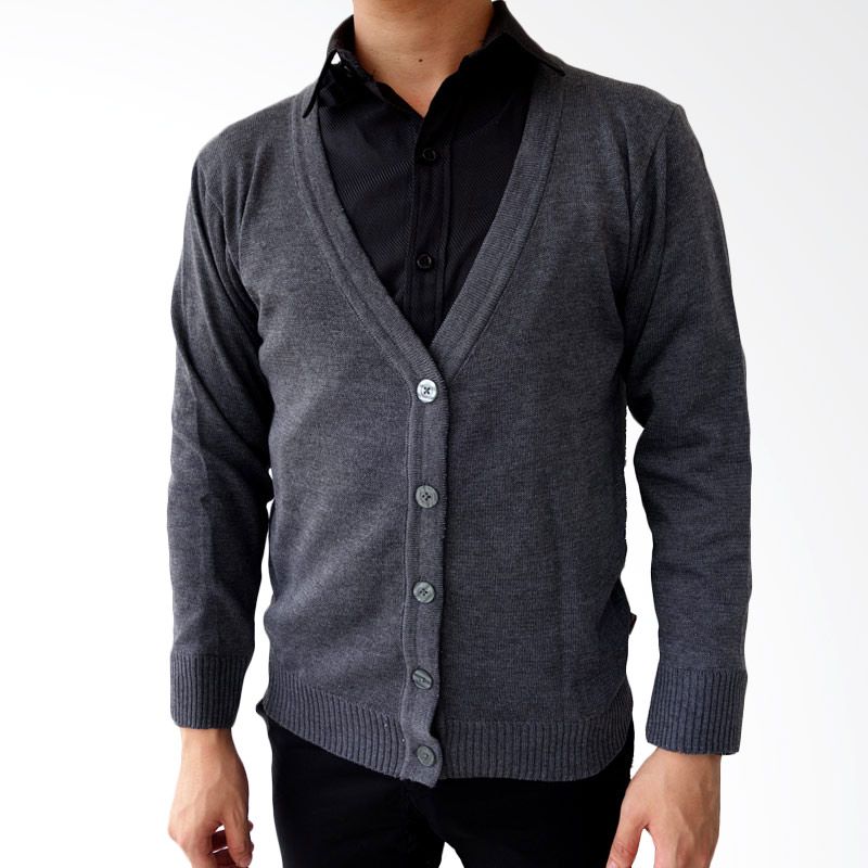 Elfs Shop Simple Abu Tua Cardigan Rajut Pria