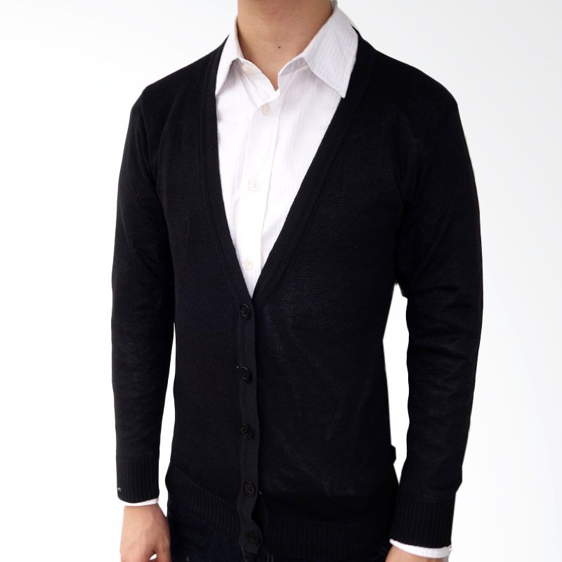 Elfs Shop Simple Biru Dongker Cardigan Pria