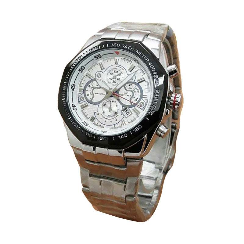 Fortuner Stainlesstell Strap F 123 Jam Tangan Fashion Wanita - Silver Black White