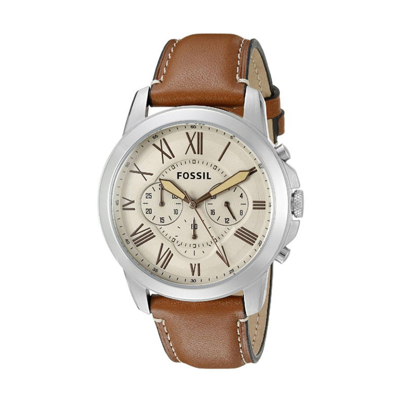 FOSSIL Grant Chronograph FS5118 Light Brown Leather Jam Tangan Pria