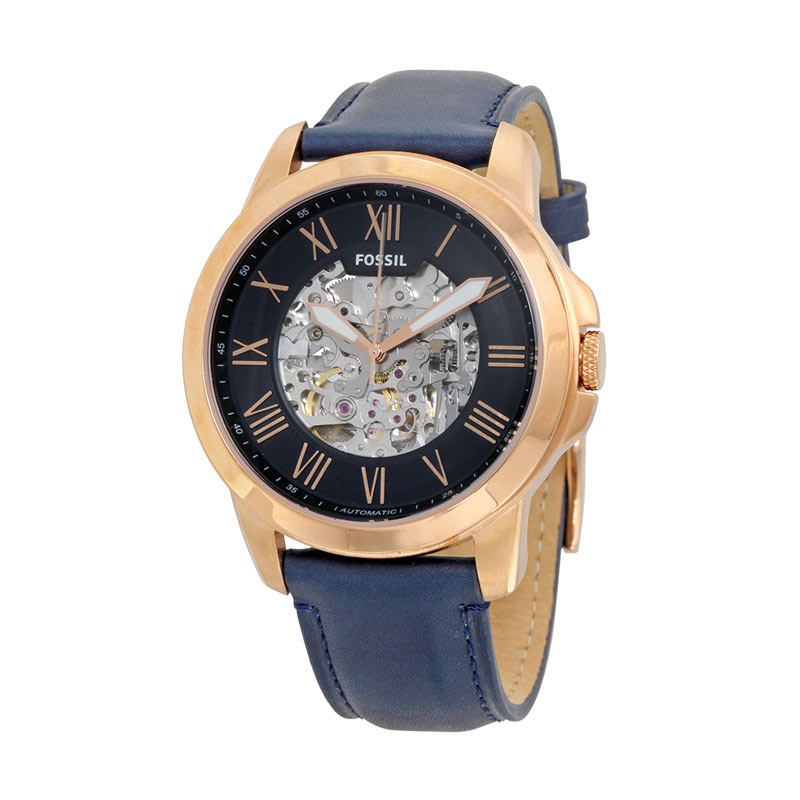 Fossil Grant Skeleton Dial Automatic ME3102 Jam Tangan Pria - Navy Blue