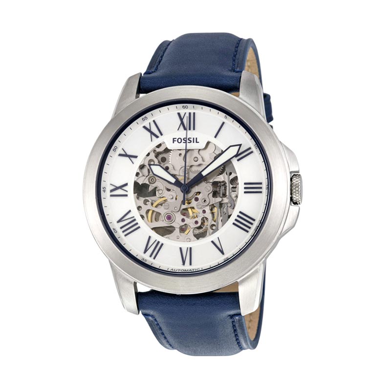 FOSSIL Grant Skeleton Dial Automatic ME3111 Jam Tangan Pria - Navy Blue