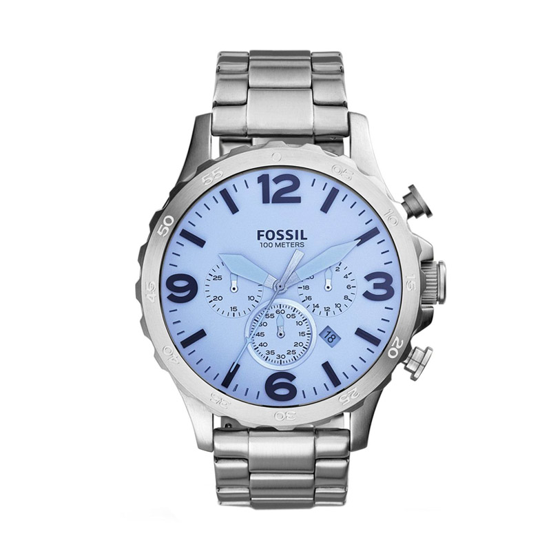 Promo Fossil Nate Blue Crystal Jr1509 Jam Tangan Pria Silver