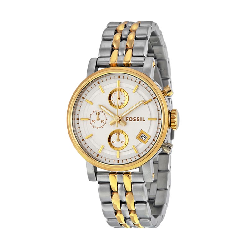 Fossil Original Boyfriend Chronograph Two-tone ES3746 Jam Tangan Wanita - Silver