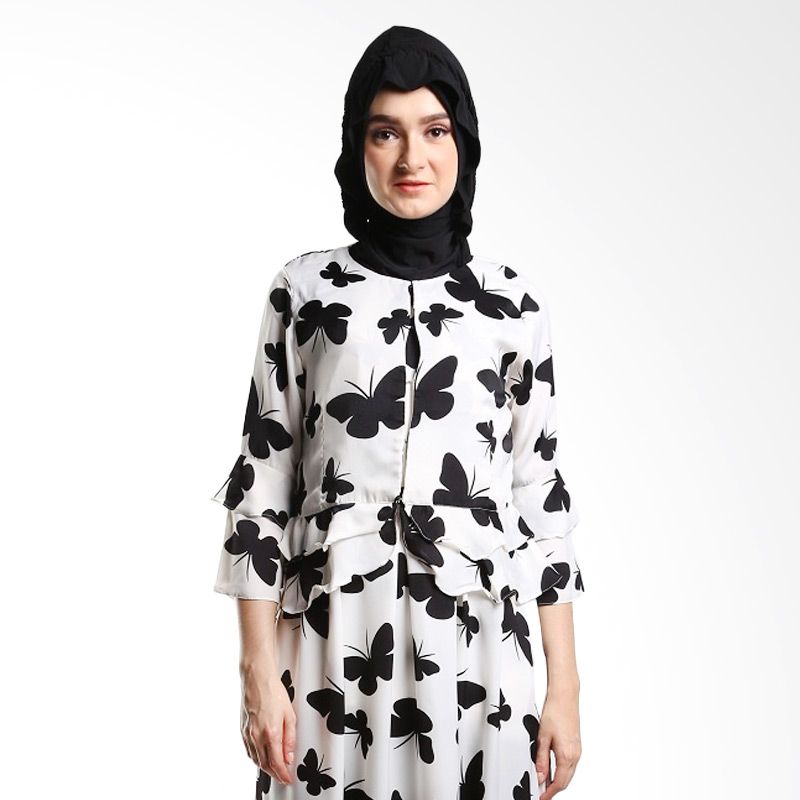 Goldee Cloth Blazer Suit Butterfly White Atasan Muslim Wanita