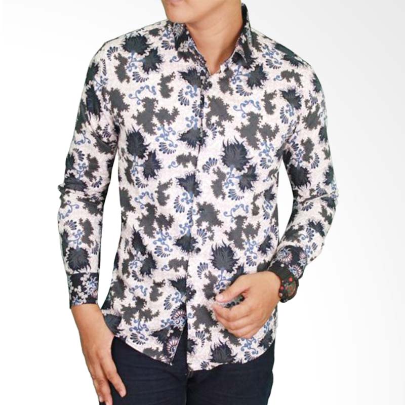 Gudang Fashion BAT 856 Batik Slimfit for Man Katun Kemeja Pria - White