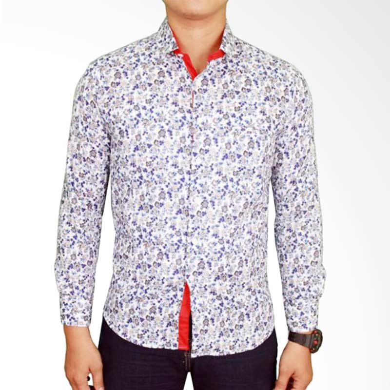 Gudang Fashion BAT 857 Slimfit Batik For Male Katun Kemeja Pria - White