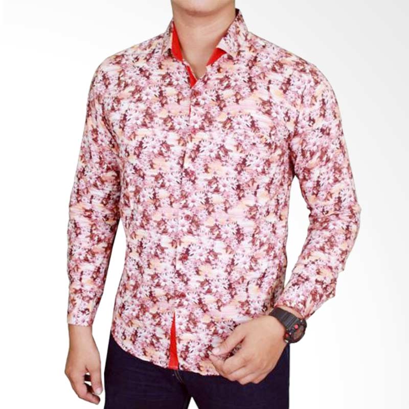 Gudang Fashion BAT 858 Male Slimfit Batik Katun Kemeja Pria - Pink