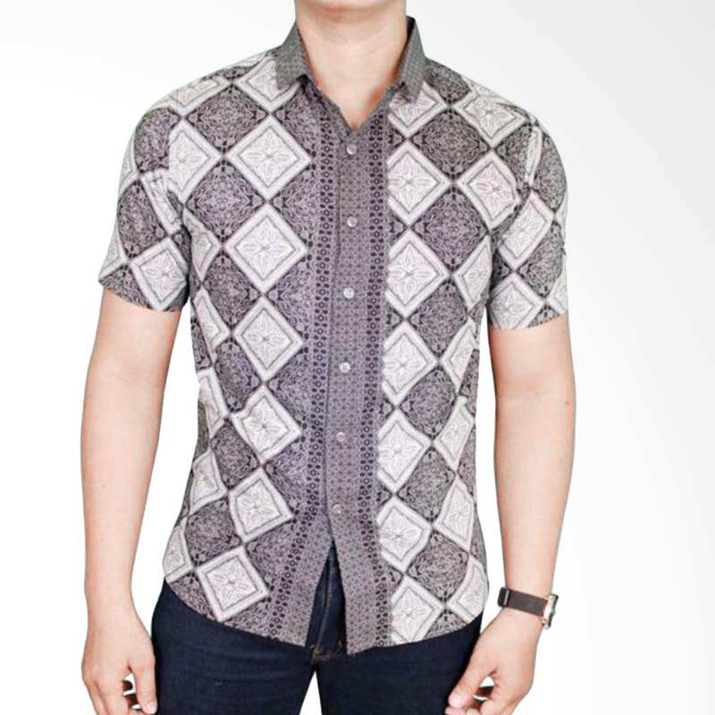 Gudang Fashion BAT 828 Katun Batik Formal Short Sleeve Atasan Pria - Grey