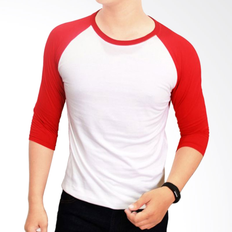 Gudang Fashion Kaos Polos POL 23 Cotton combed 20S Putih Kombinasi Merah Raglan Extra diskon 7% setiap hari Extra diskon 5% setiap hari