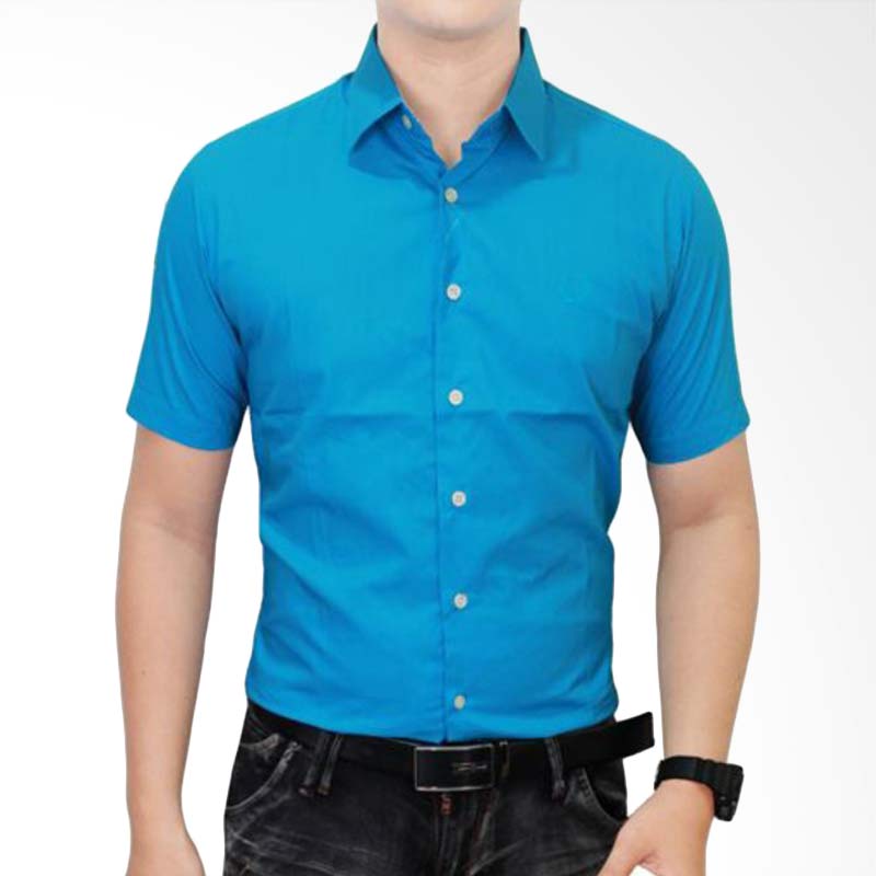 Jual Gudang Fashion Kemeja Formal Lengan Pendek Katun Blue Jual Gudang Fashion Kemeja Formal Lengan Pendek Katun Blue