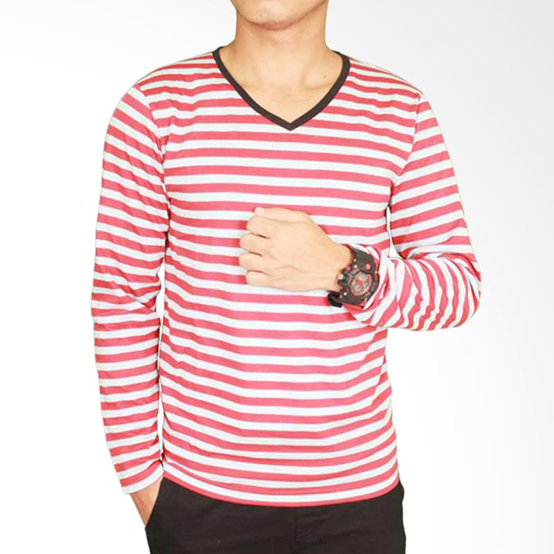 Gudang Fashion PAN 772 Male Long Sleeves T-Shirt - Salur Red Extra diskon 7% setiap hari Extra diskon 5% setiap hari