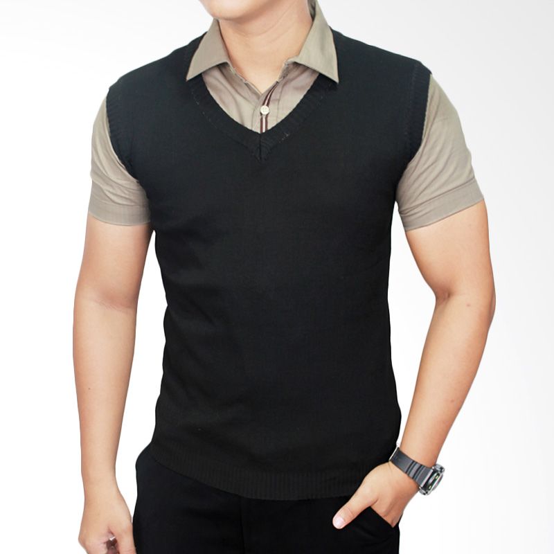 Gudang Fashion ROM 310 Vest For Mens Suit Rajut Hitam Rompi Pria