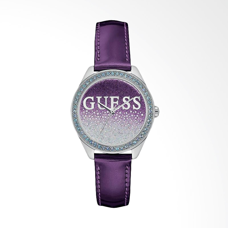 GUESS W0823L4 Leather Crystal Glitter Jam Tangan Wanita - Purple Silver