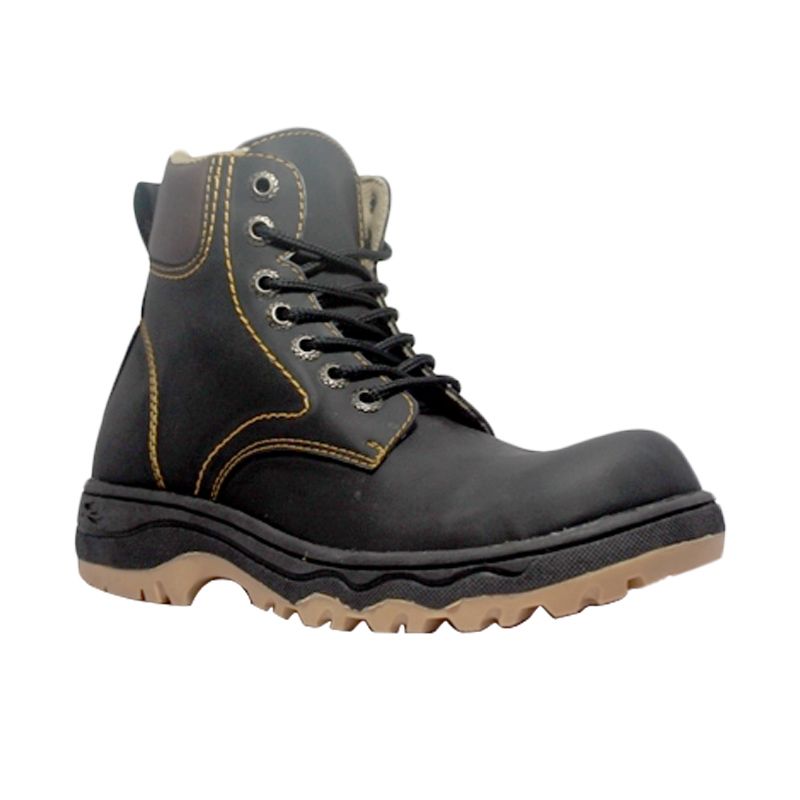 Cut Engineer Safety Boots Iron Apple Leather Black Sepatu Pria