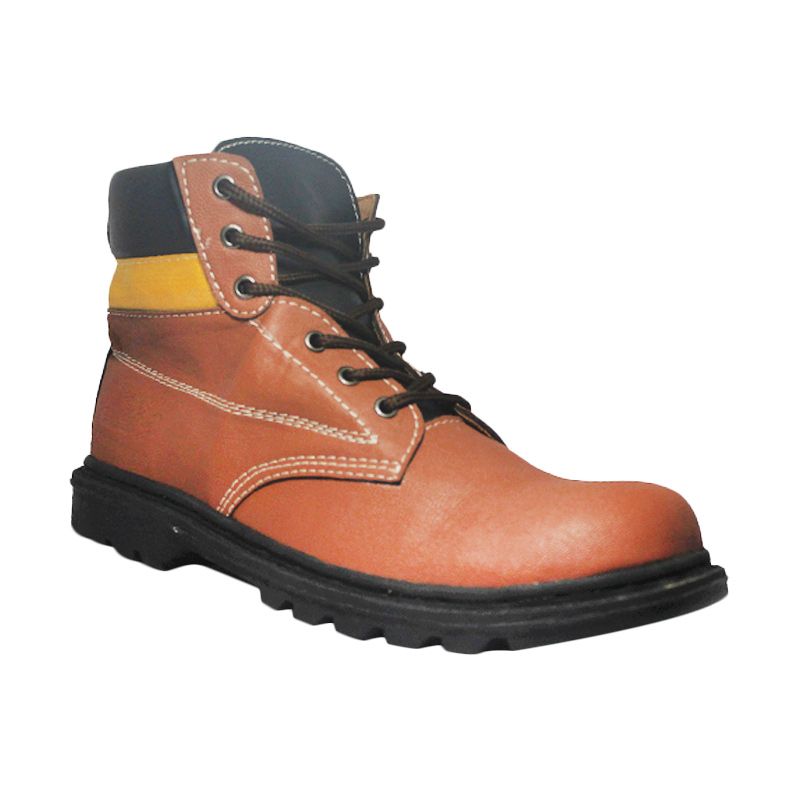 Cut Engineer Safety Boots Powerlift Leather Brown Sepatu Pria
