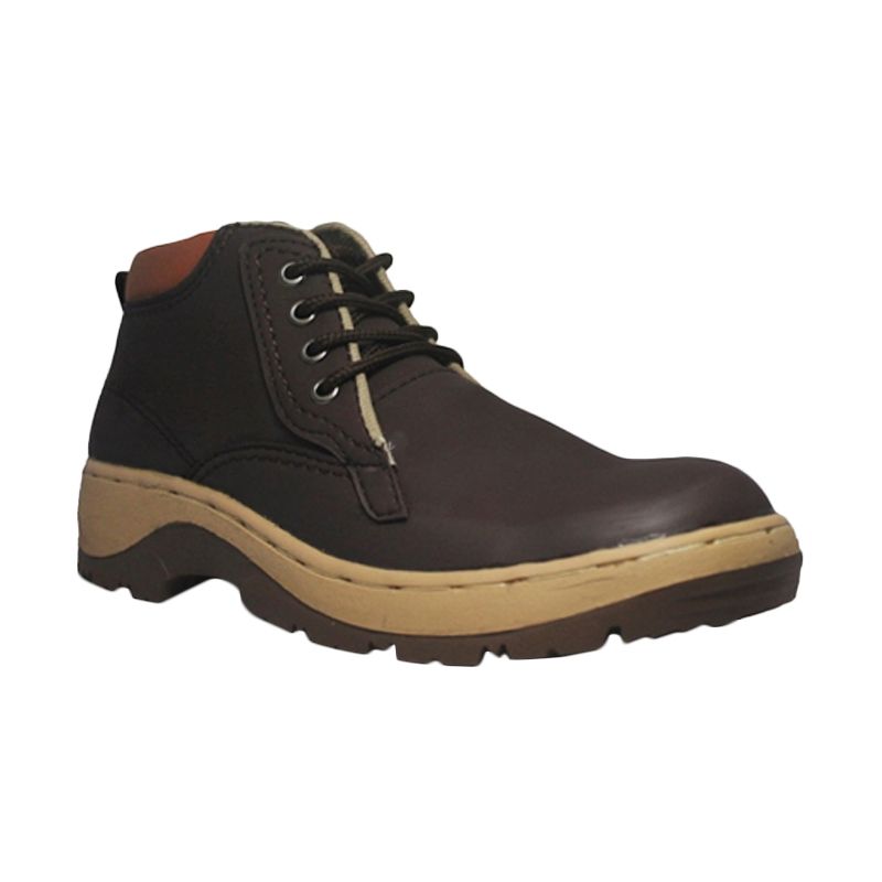 D-Island Shoes Cut Engineer Safety Low Leather Brown Sepatu Boots Pria