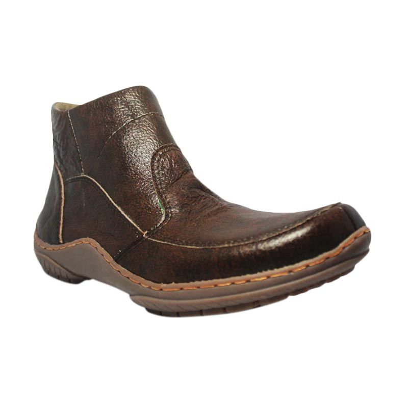 D-Island Slip On Boots Mid Caf Genuine Leather Brown Sepatu Pria