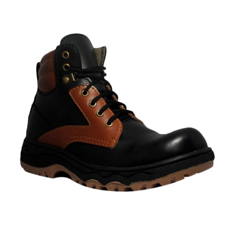 Handmade Engineer Safety Impressive Leather Black Sepatu Boot Pria