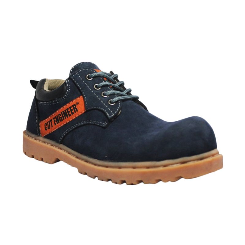 Handmade Cut Engineer Safety Low Boots Dicky Leather Blue Sepatu Pria