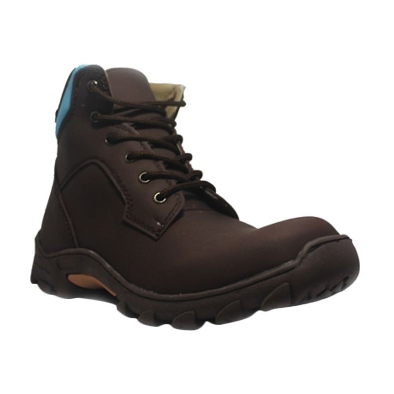 Handmade Engineer Safety Iron Leather Dark Brown Sepatu Boot Pria