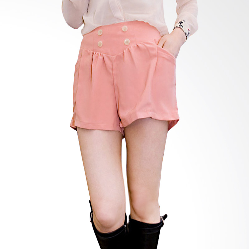 Kakuu Basic 4 Buttons Vintage Skirt Pants - Peach