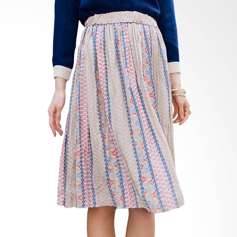 Kakuu Basic Feminine Pleated Banding Mini Skirt - Beige