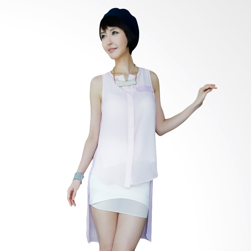 Kakuu Basic 2 Coloration Unbalance Sleeveless Dress - Pink