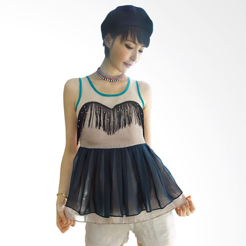 Kakuu Basic Coloration Chest Frill Sleeveless Dress Wanita - Beige