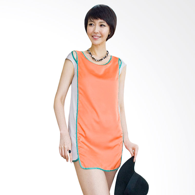 Kakuu Basic Coloration Luxury Satin Dress Wanita - Orange
