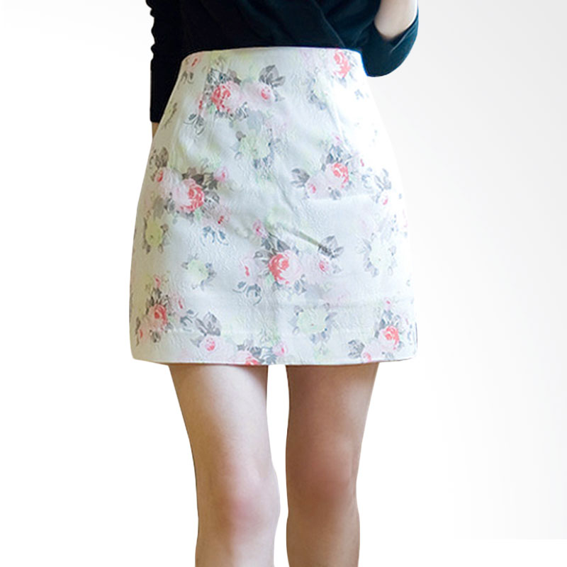 Kakuu Basic Floral Net Detail Mini Skirt - Yellow