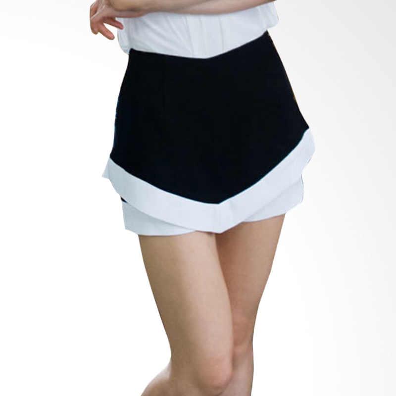 Kakuu Basic Fringe Skirt Pants - White Black
