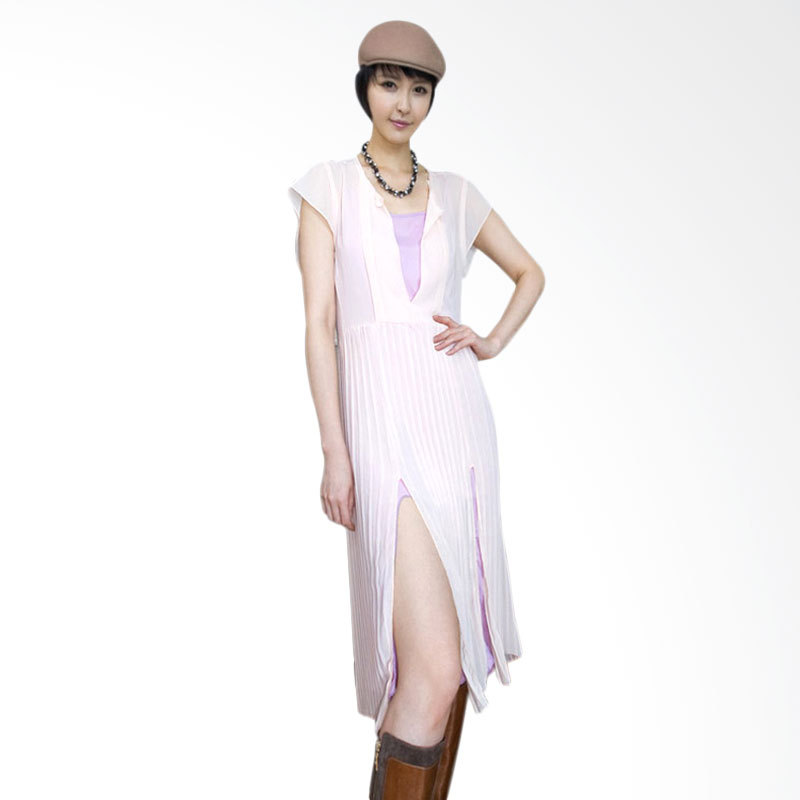 Kakuu Basic Inner Coloration Long Pleated Dress - Pink