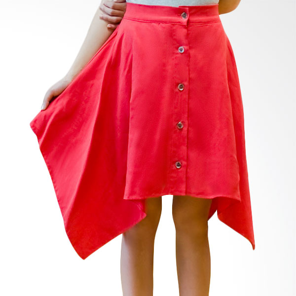 Kakuu Basic Skirt Button Front Flare - Red