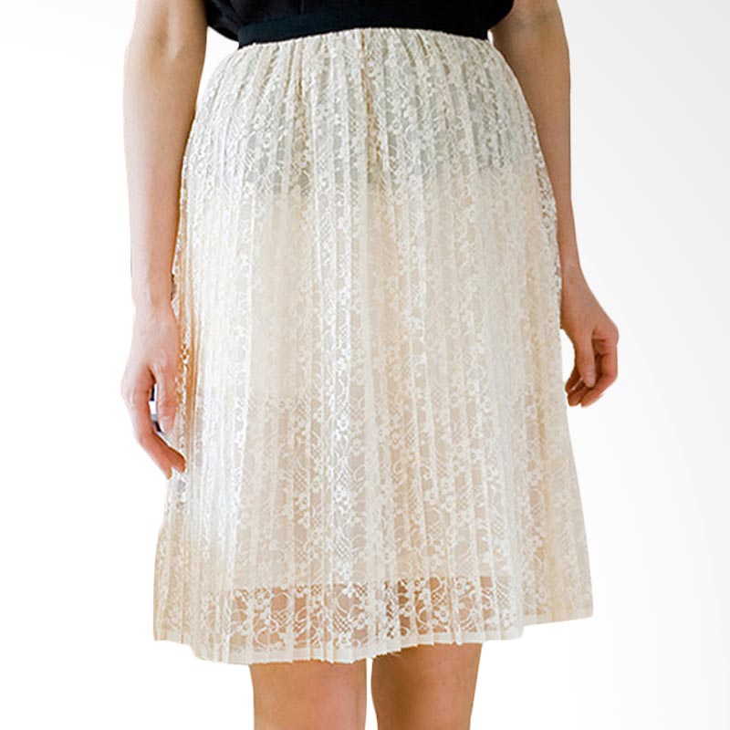Kakuu Basic Skirt Lace Pleat - Beige
