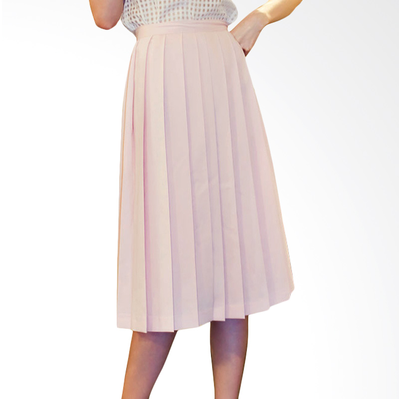 Kakuu Basic Skirt Maxi Pleat Rok Wanita - Pink