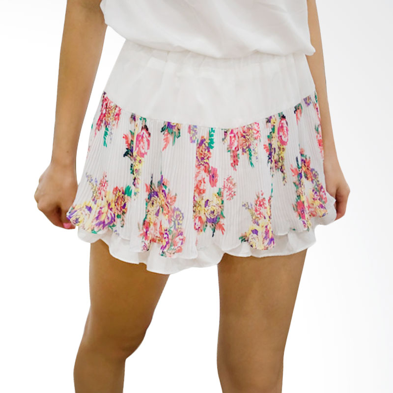 Kakuu Basic Skirt Pants Floral Pleat - Ivory