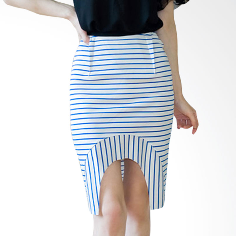 Kakuu Basic Skirt Uneven Stripe Rok Wanita - Black
